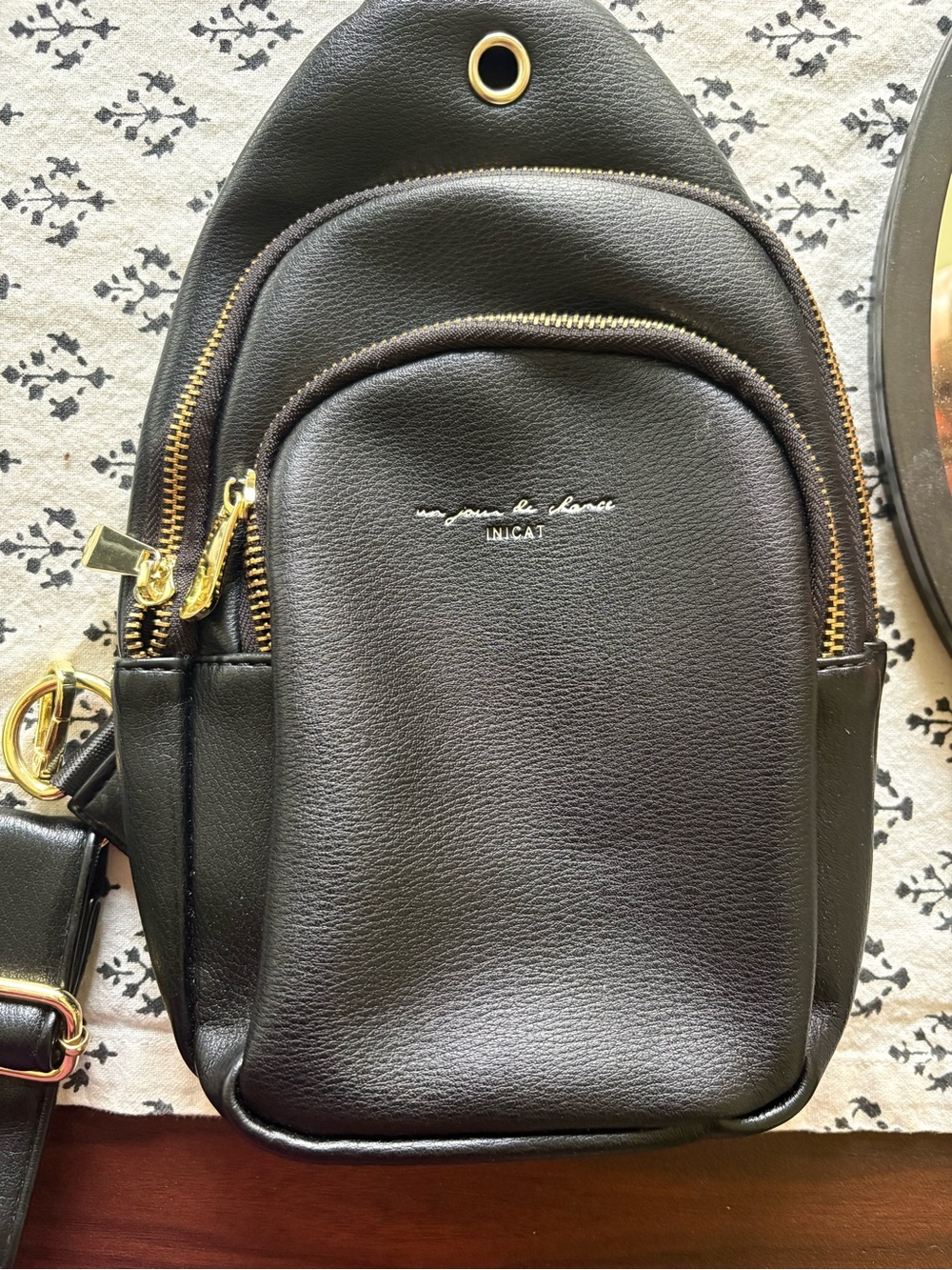 Inicat Black body Sling Belt Bag with Gold Hardware